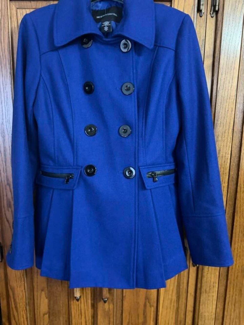 Gorgeous New W/O Tag Moda International Pea Coat Small Dark Blue Wool Blended